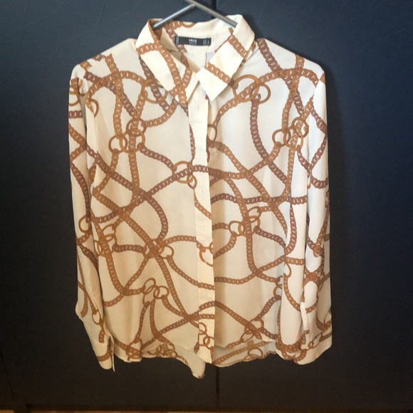 MANGO long sleeve chain print shirt size M - Picture 3 of 6